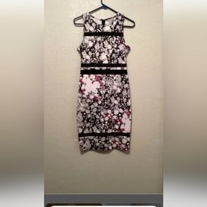 Belle Sky Black and Pink Patterned Midi Dress